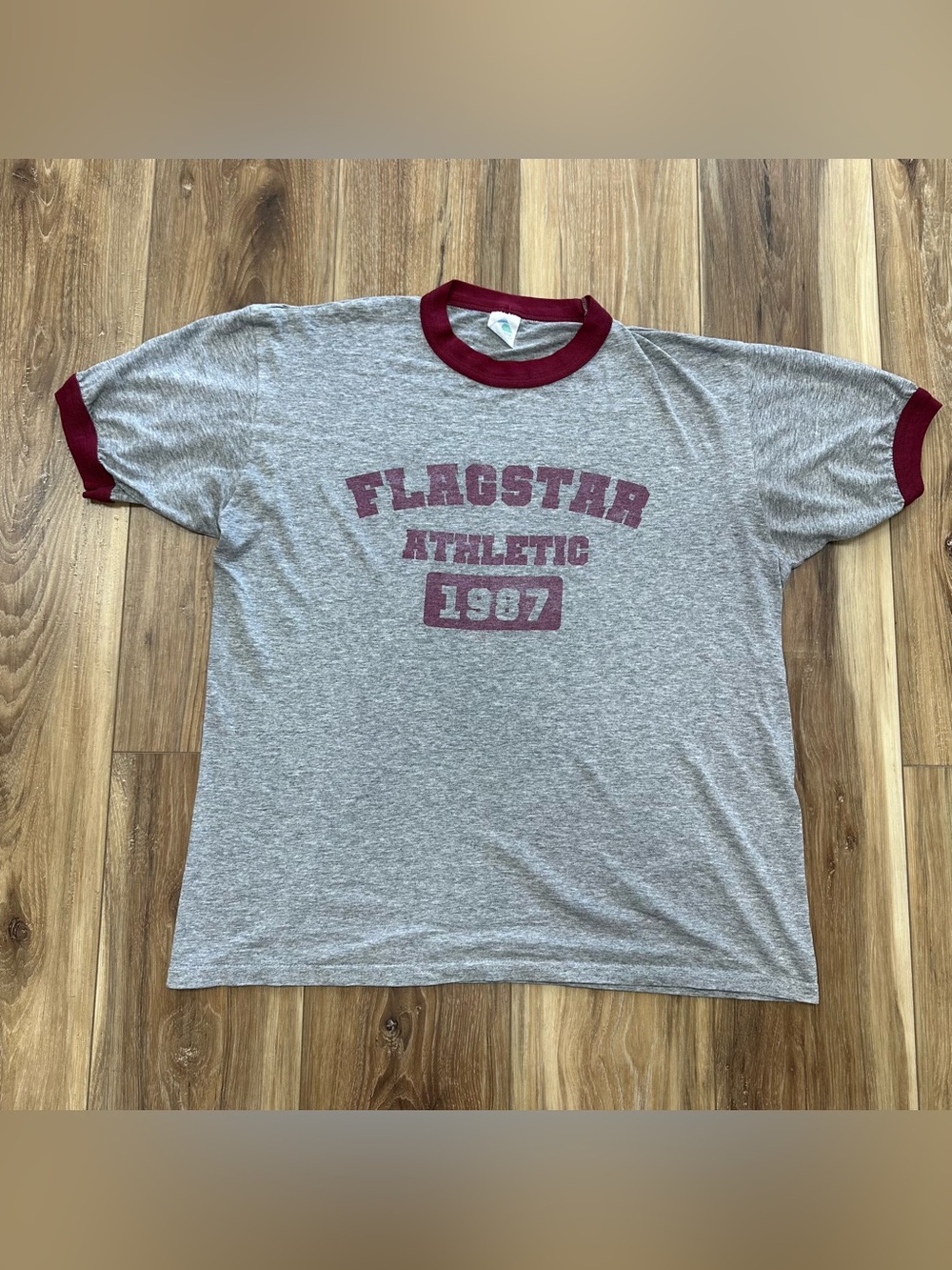 Vintage Paper Thin Flagstar Athletics Varsity Ringer Shirt, Grey, Large